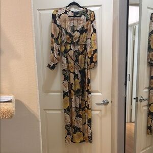 Forever 21 Tan and Cream Wrap Sundress with Bishop Sleeves